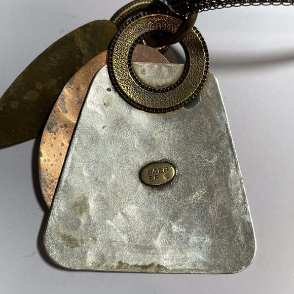 Vintage Marjorie Baer SF Boho Modernist  Abstract Mixed Metals Mesh Necklace - Picture 4 of 6